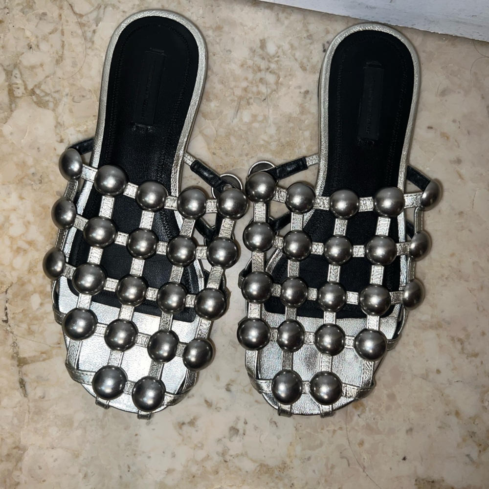 Alexander Wang Silver Studded Slides
